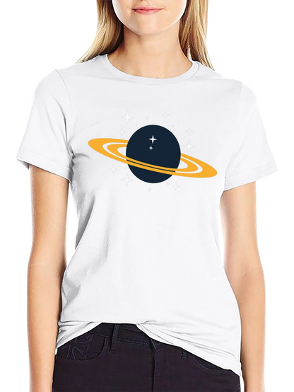 Space Saturn Graphic Tee - Black Cotton T-Shirt