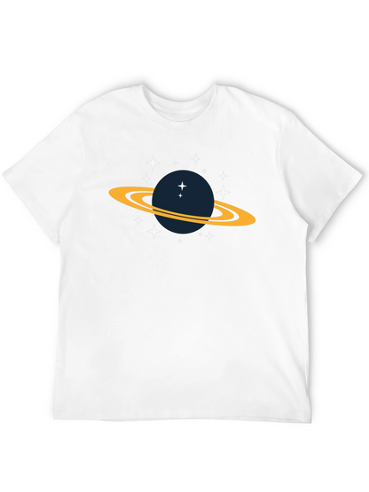 Space Saturn Graphic Tee - Black Cotton T-Shirt