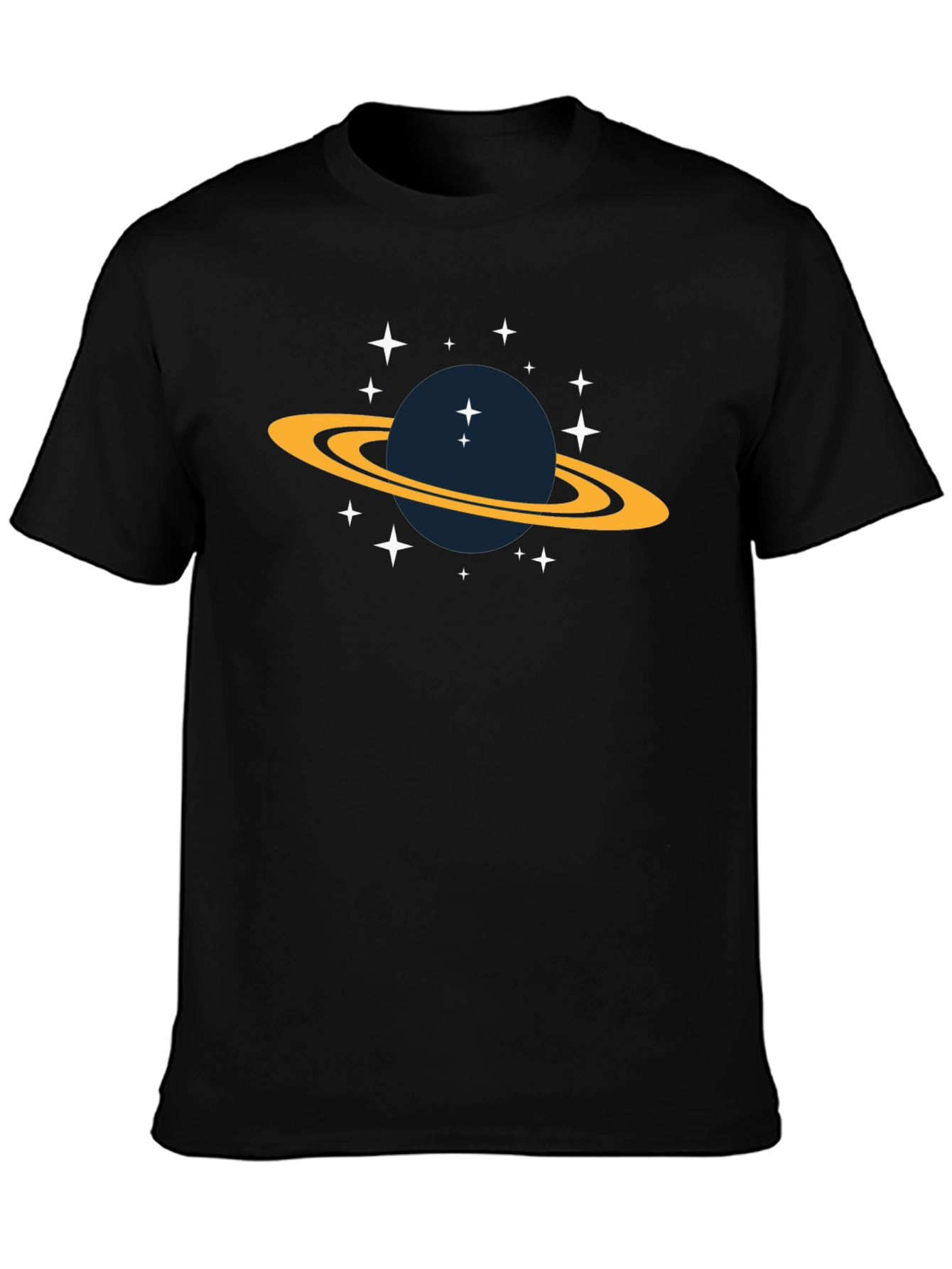Space Saturn Graphic Tee - Black Cotton T-Shirt