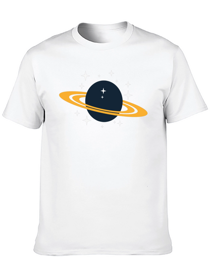 Space Saturn Graphic Tee - Black Cotton T-Shirt