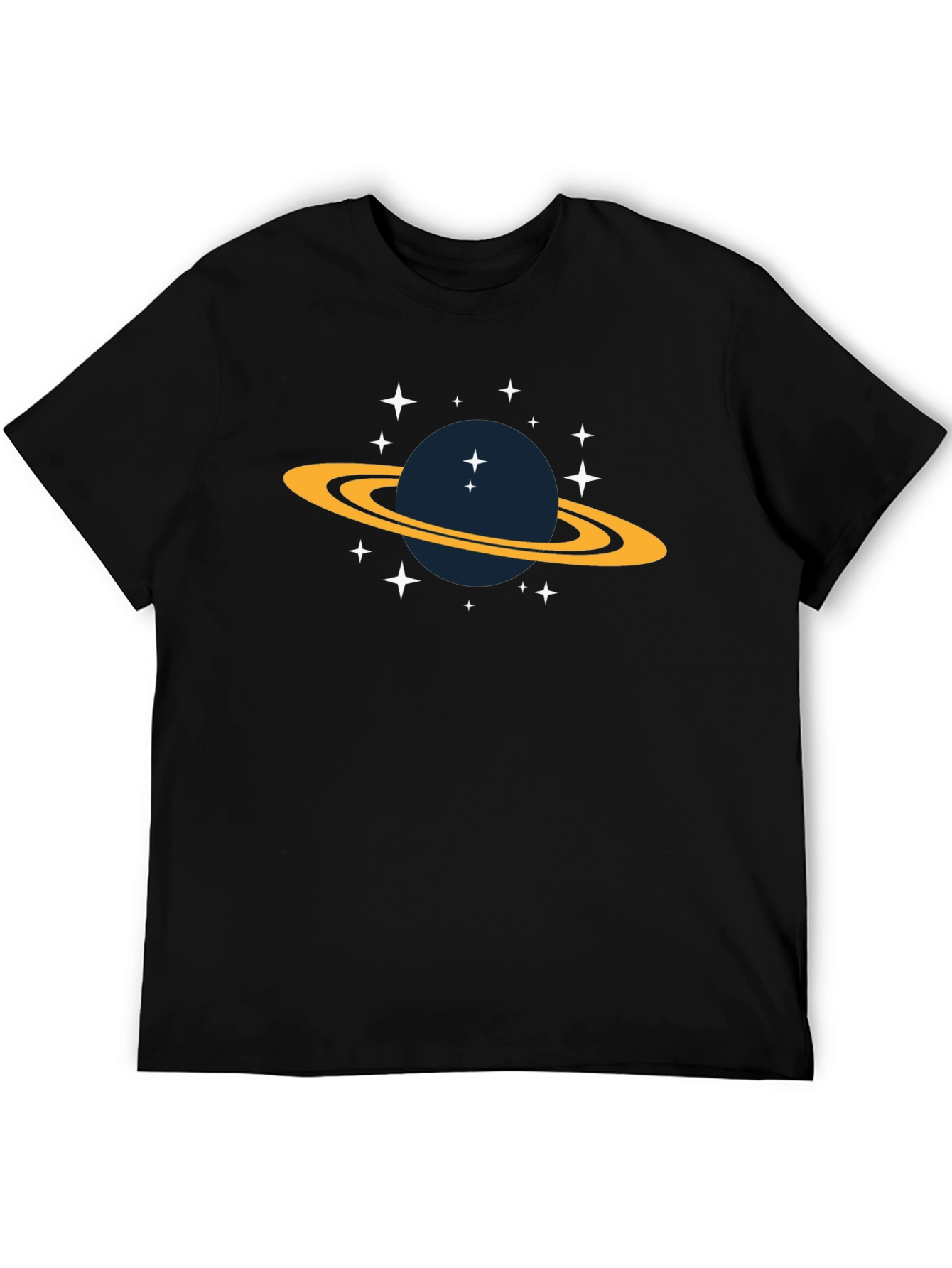 Space Saturn Graphic Tee - Black Cotton T-Shirt