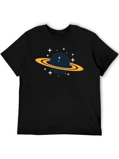 Space Saturn Graphic Tee - Black Cotton T-Shirt