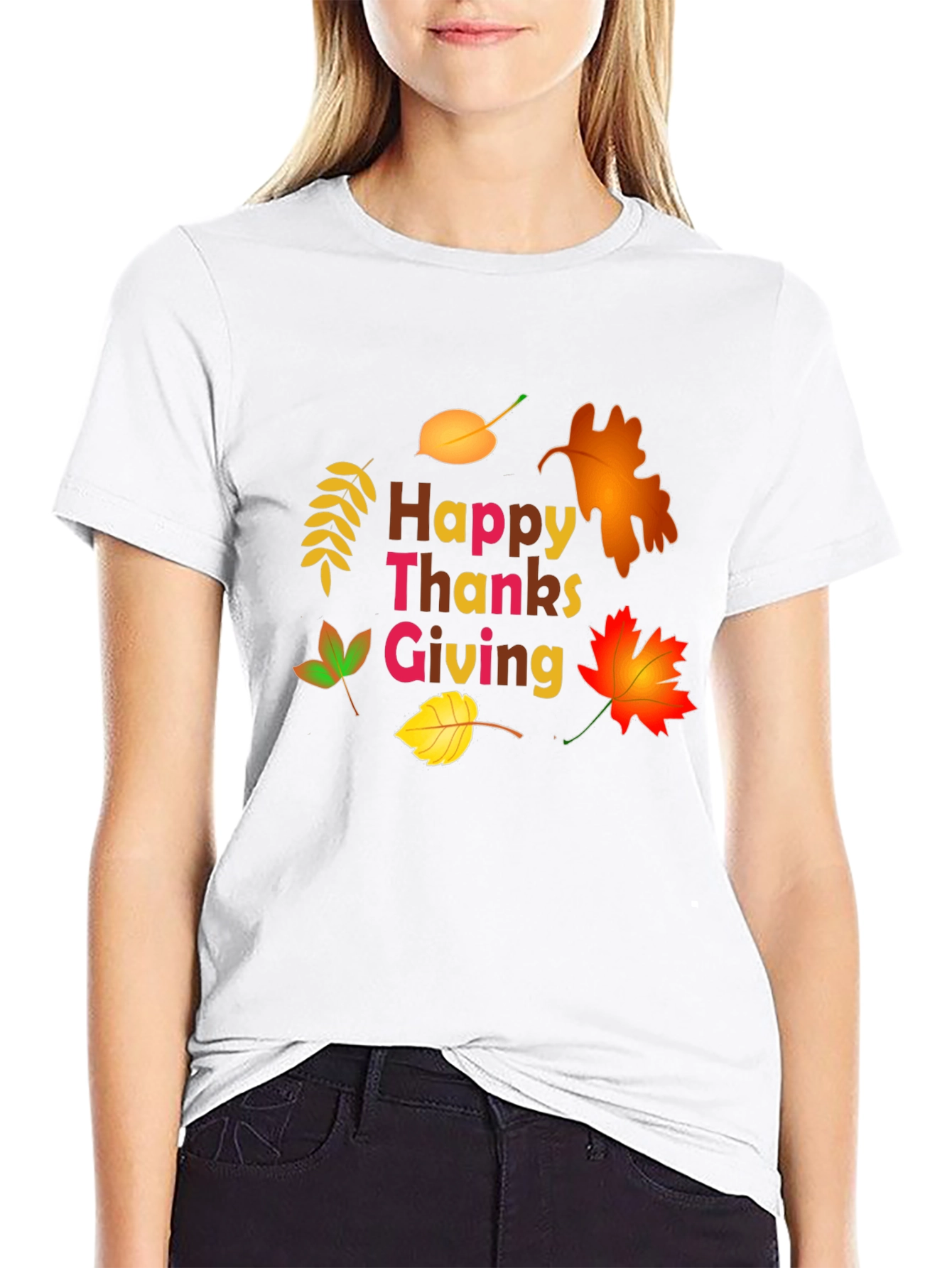 Happy Thanksgiving Leaf Graphic T-Shirt