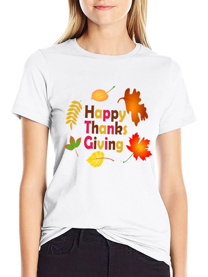 Happy Thanksgiving Leaf Graphic T-Shirt
