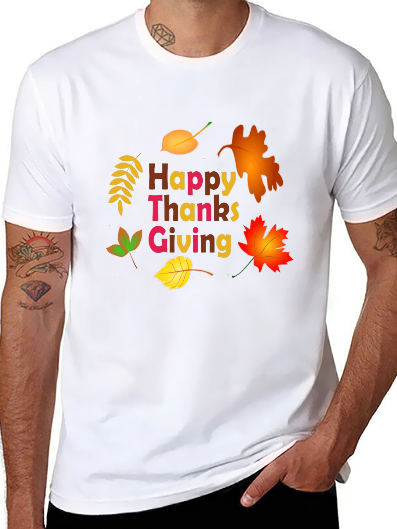 Happy Thanksgiving Leaf Graphic T-Shirt