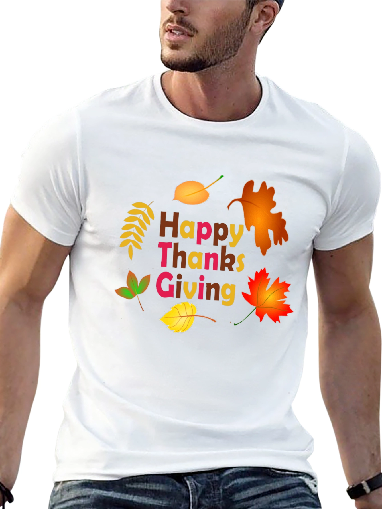 Happy Thanksgiving Leaf Graphic T-Shirt
