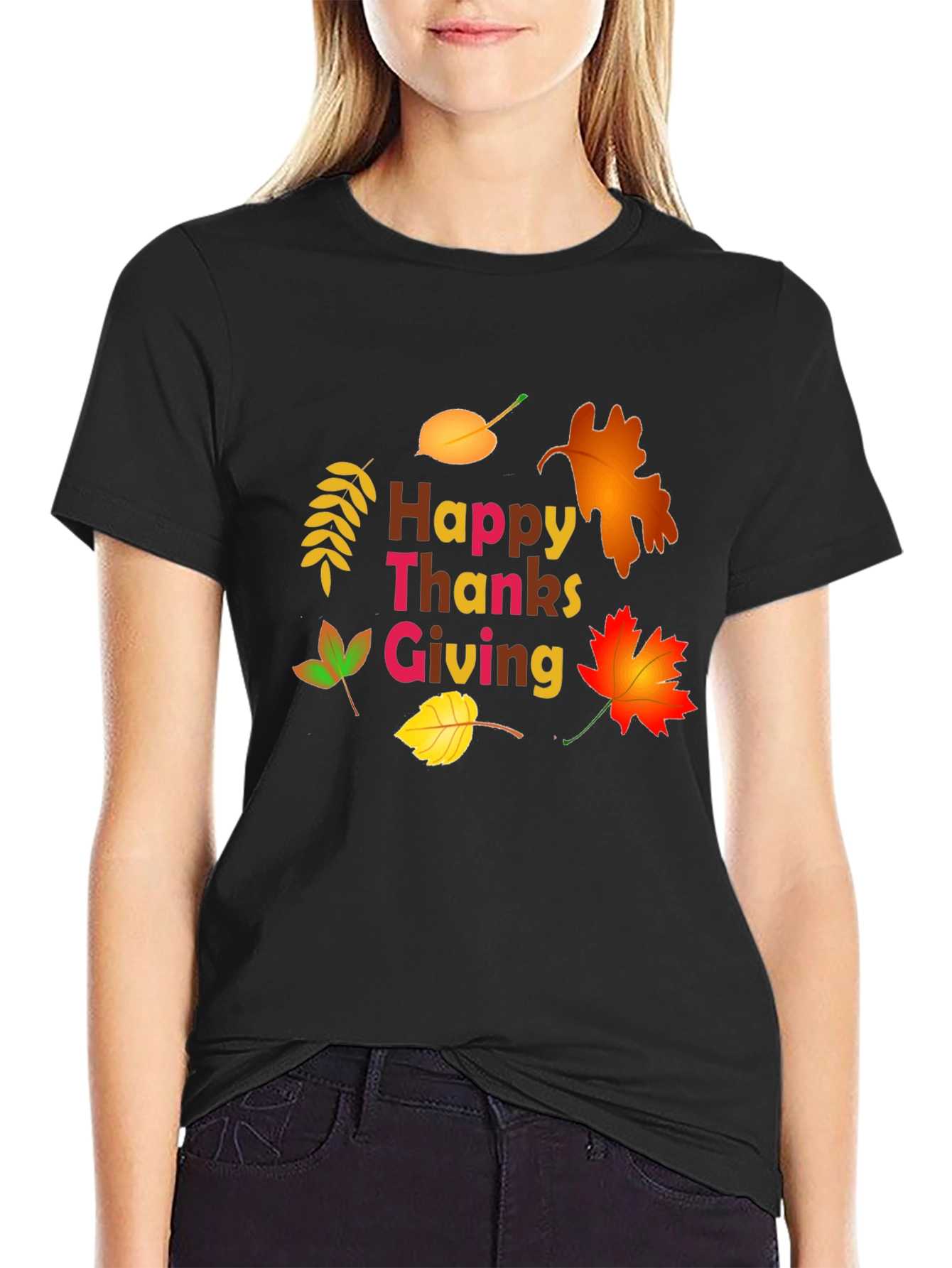 Happy Thanksgiving Leaf Graphic T-Shirt