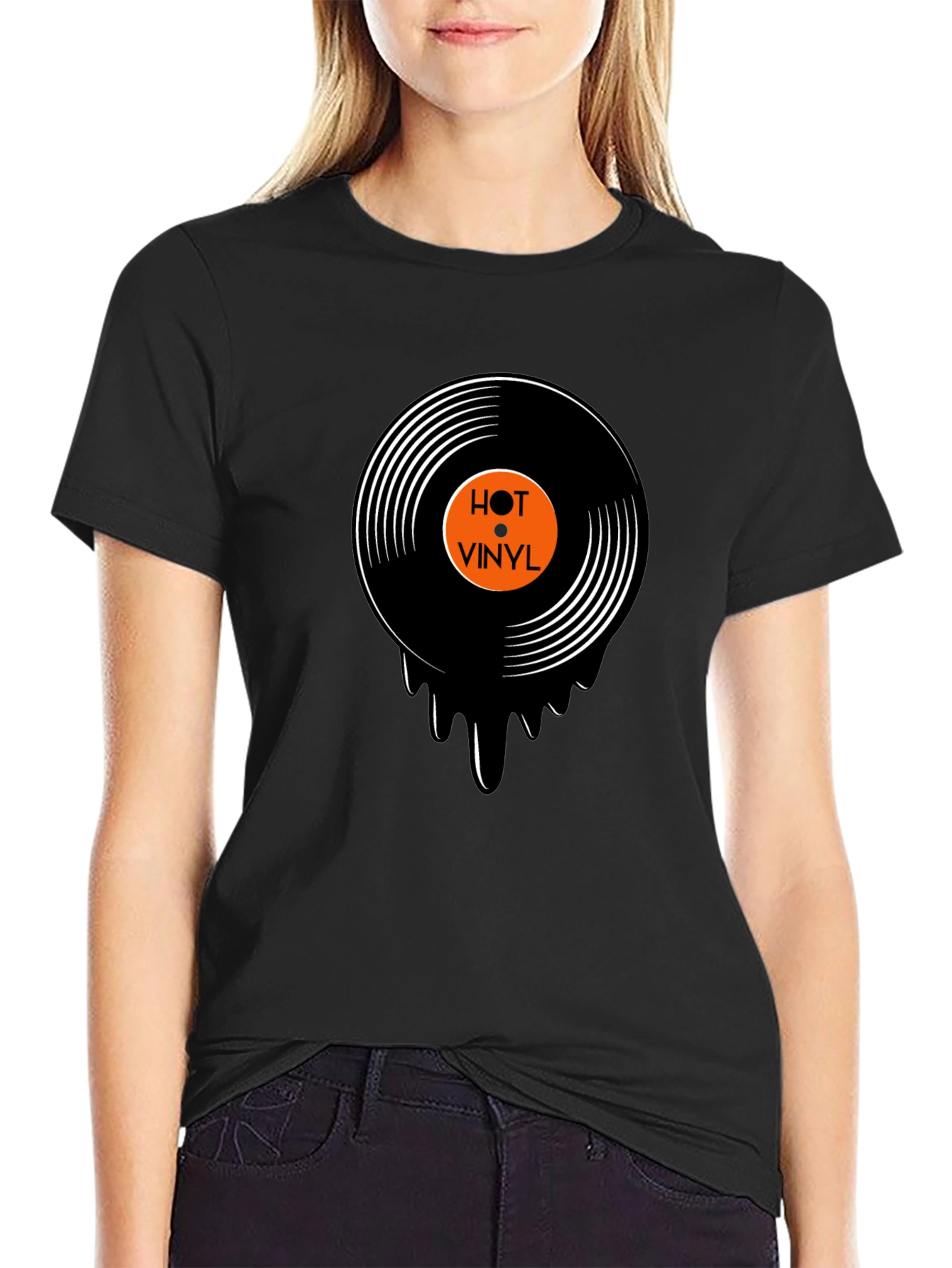 Hot Vinyl Record Graphic Black T-Shirt