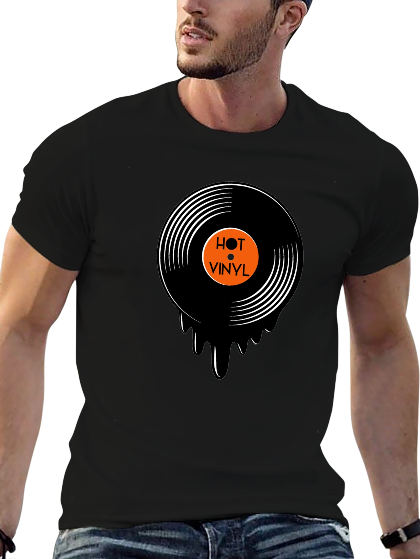 Hot Vinyl Record Graphic Black T-Shirt