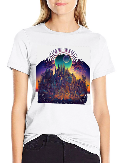 Surreal Cityscape Graphic Tee - Unique Black T-Shirt