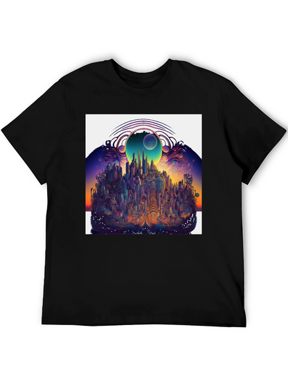 Surreal Cityscape Graphic Tee - Unique Black T-Shirt