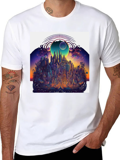 Surreal Cityscape Graphic Tee - Unique Black T-Shirt