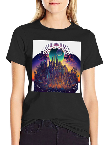 Surreal Cityscape Graphic Tee - Unique Black T-Shirt