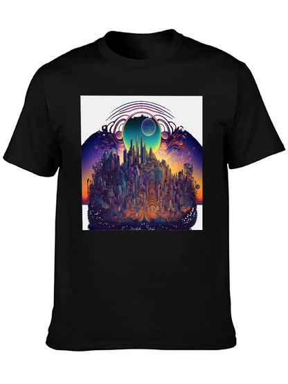 Surreal Cityscape Graphic Tee - Unique Black T-Shirt