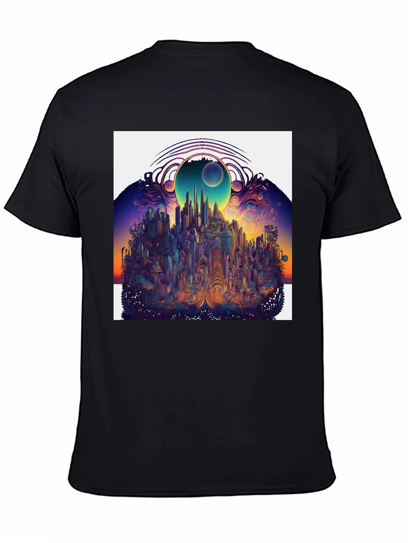 Surreal Cityscape Graphic Tee - Unique Black T-Shirt