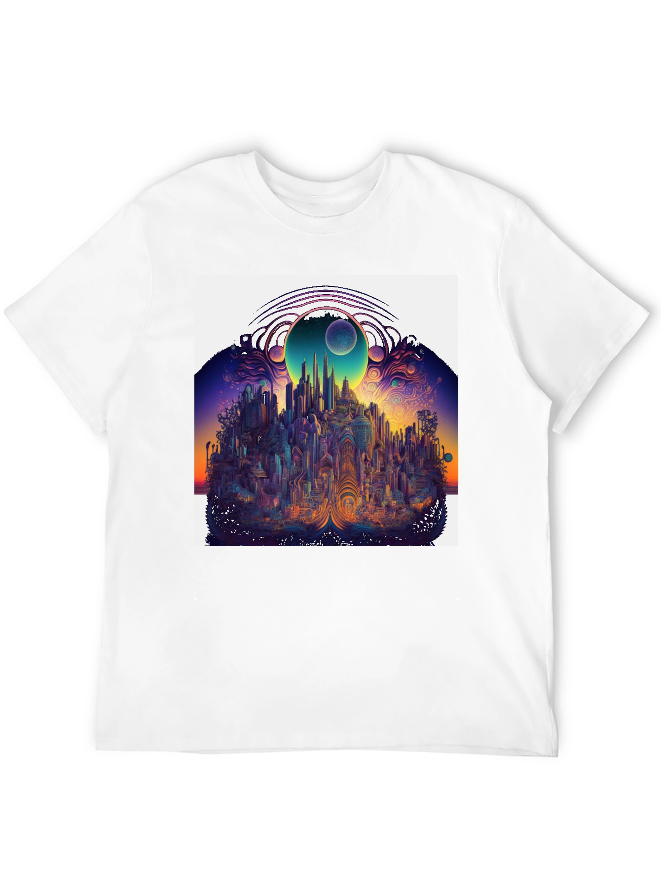 Surreal Cityscape Graphic Tee - Unique Black T-Shirt