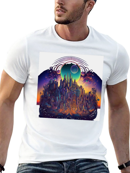Surreal Cityscape Graphic Tee - Unique Black T-Shirt