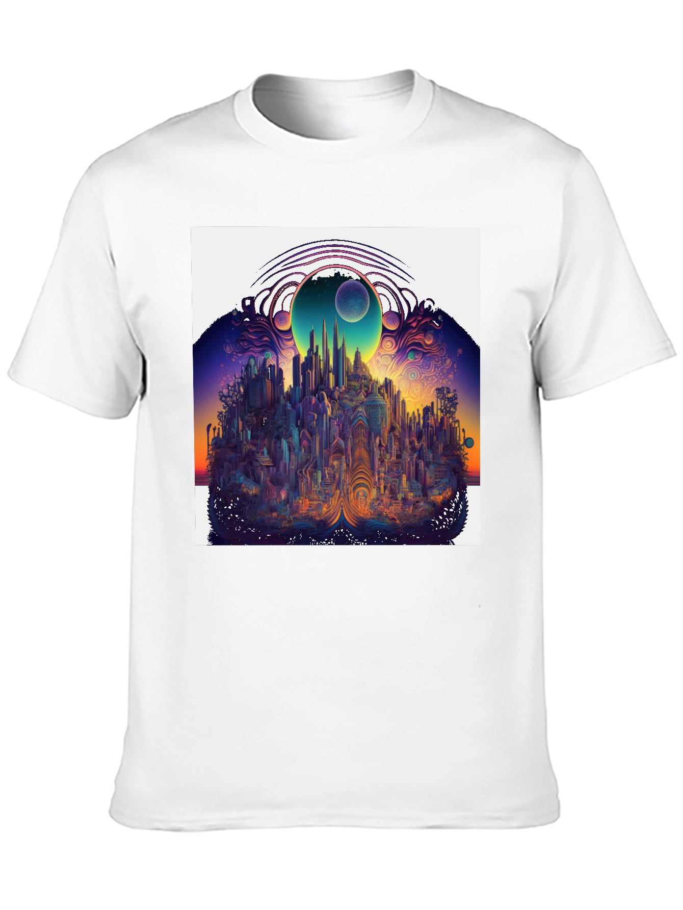 Surreal Cityscape Graphic Tee - Unique Black T-Shirt