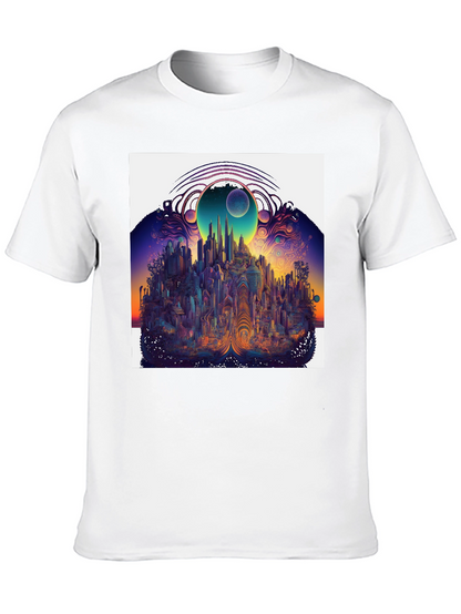 Surreal Cityscape Graphic Tee - Unique Black T-Shirt