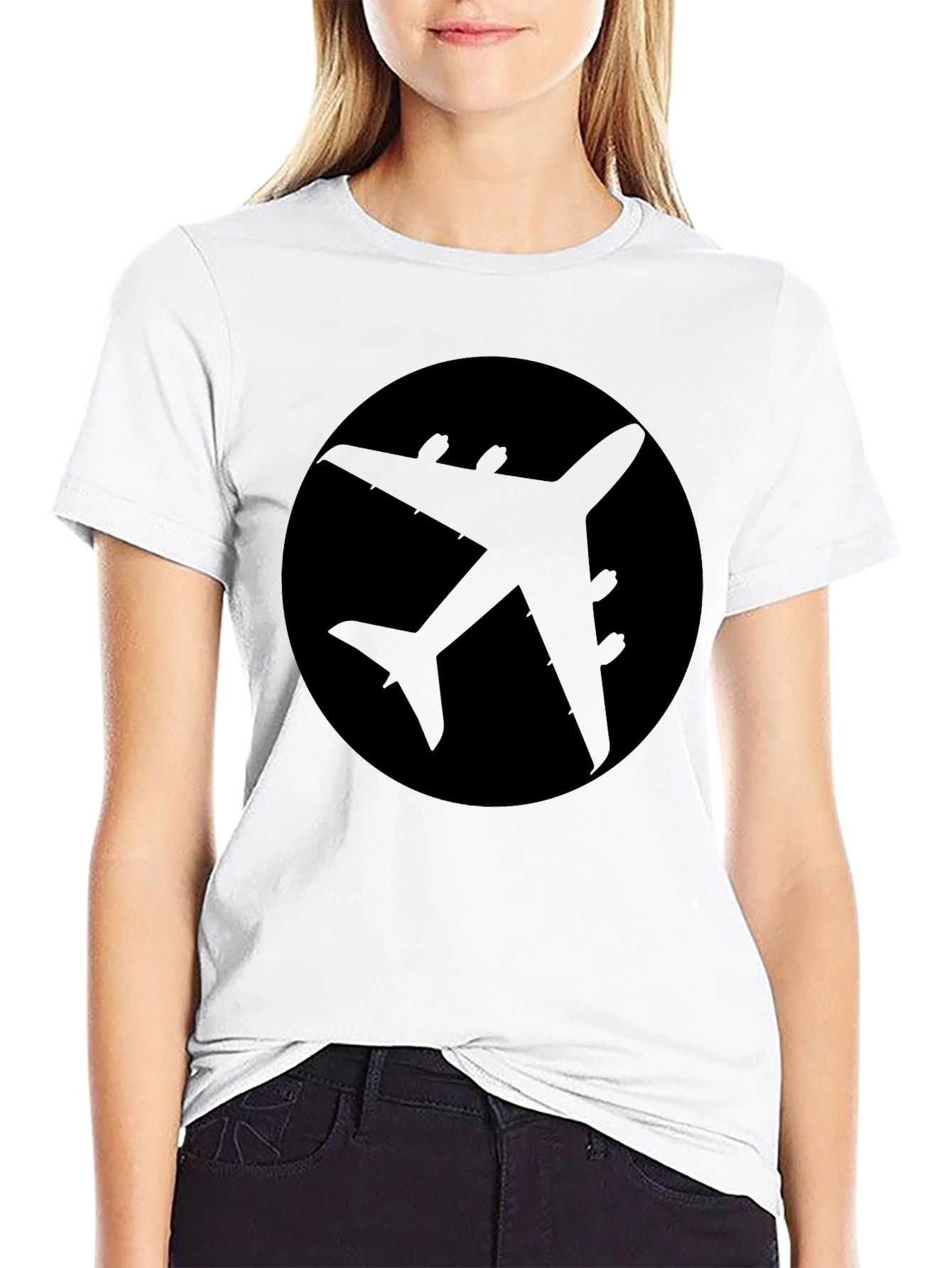 Airplane Silhouette Graphic Tee - Black