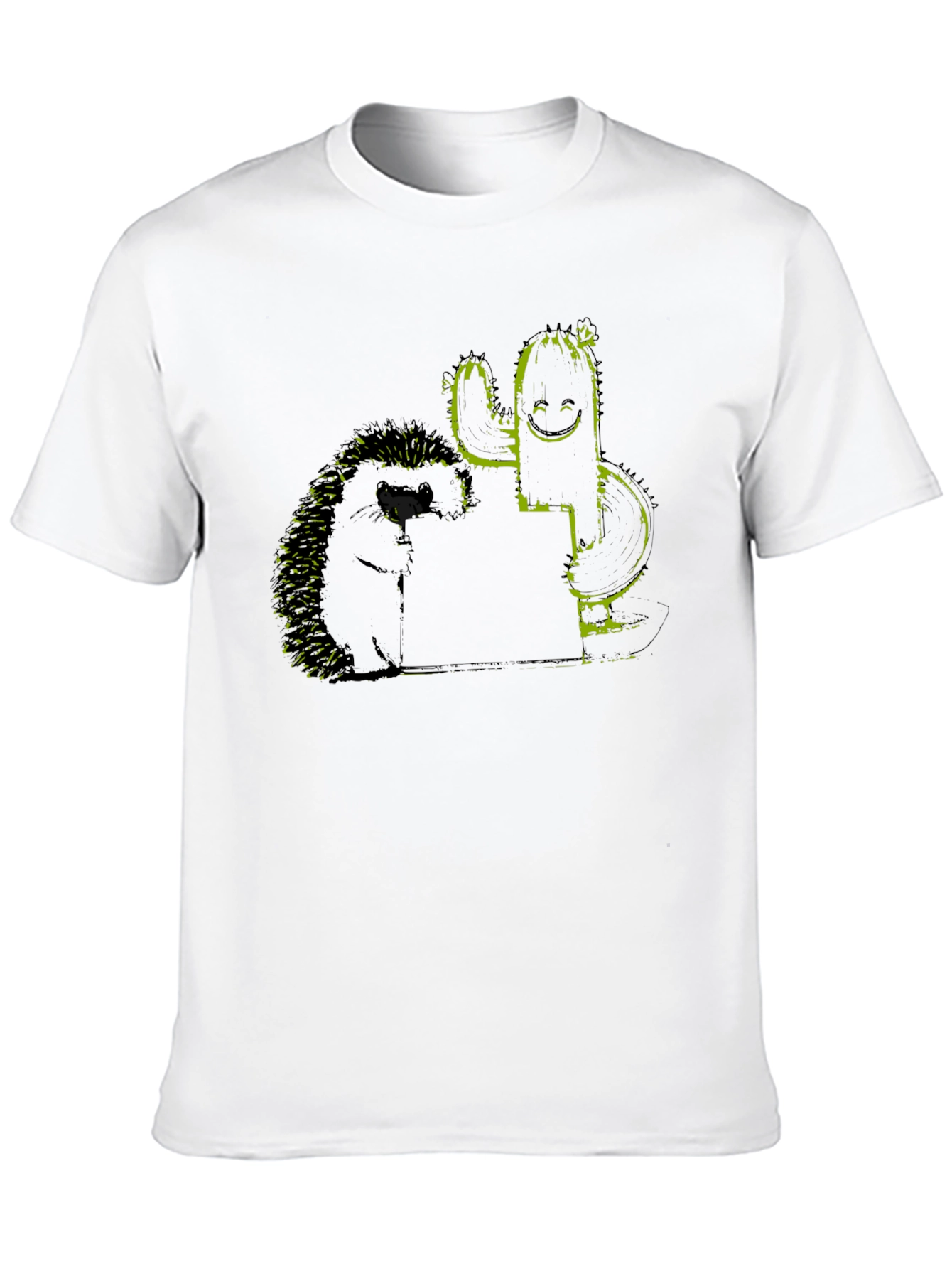 Hedgehog and Cactus Graphic Black T-Shirt