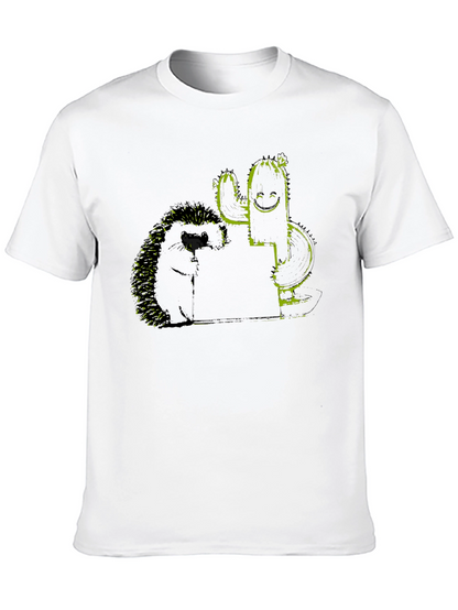 Hedgehog and Cactus Graphic Black T-Shirt