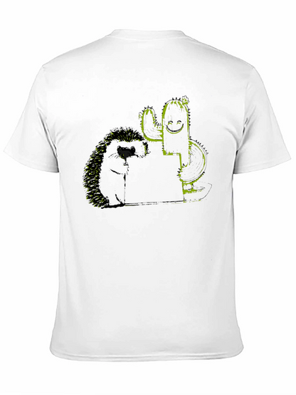 Hedgehog and Cactus Graphic Black T-Shirt