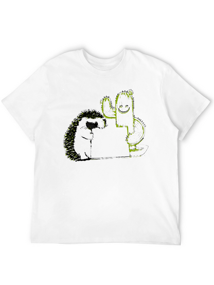 Hedgehog and Cactus Graphic Black T-Shirt