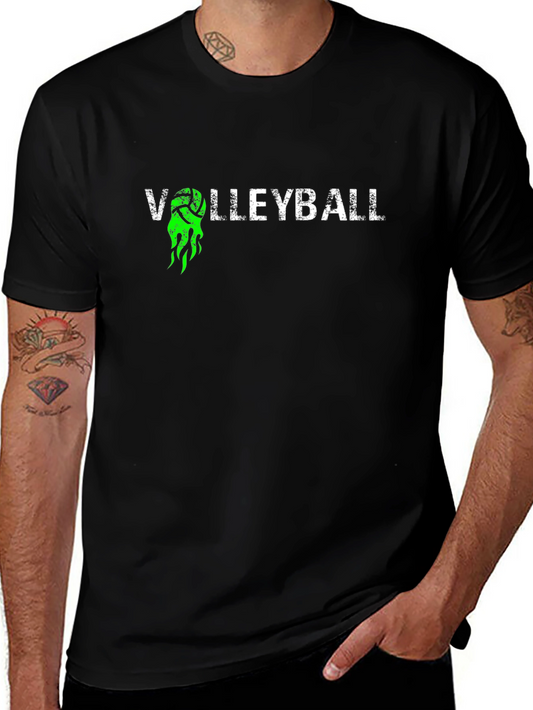 Volleyball Graphic Tee - Black Cotton T-Shirt