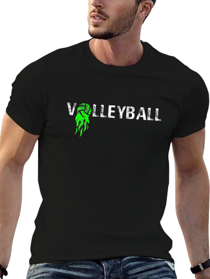 Volleyball Graphic Tee - Black Cotton T-Shirt