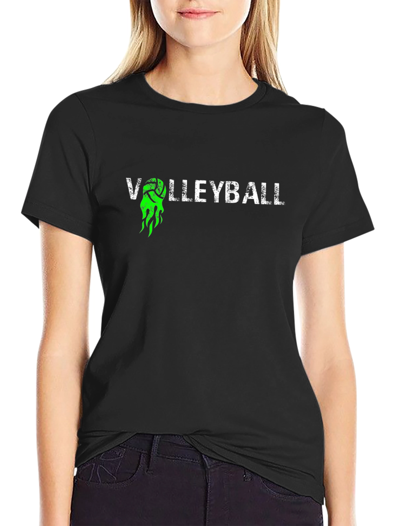 Volleyball Graphic Tee - Black Cotton T-Shirt