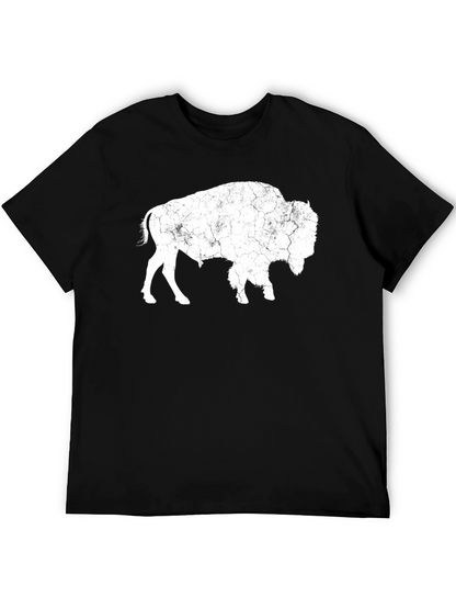 Distressed Buffalo Graphic Tee - Black Cotton T-Shirt