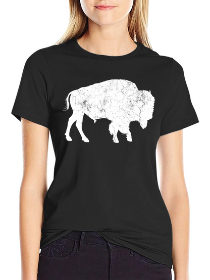 Distressed Buffalo Graphic Tee - Black Cotton T-Shirt
