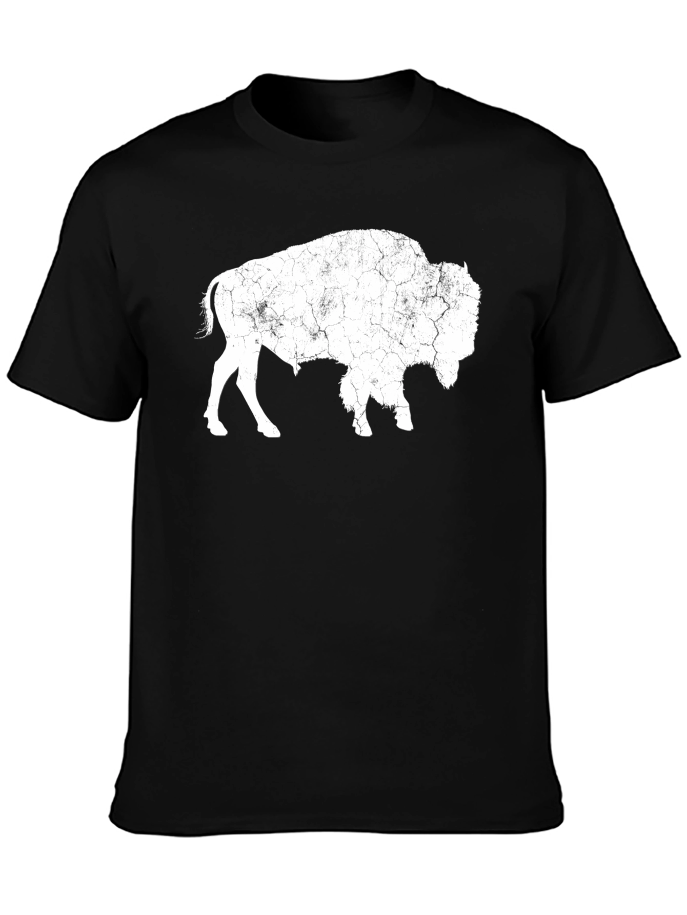 Distressed Buffalo Graphic Tee - Black Cotton T-Shirt