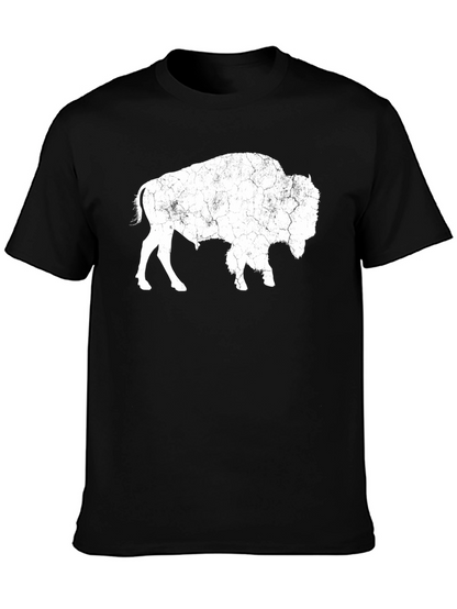 Distressed Buffalo Graphic Tee - Black Cotton T-Shirt