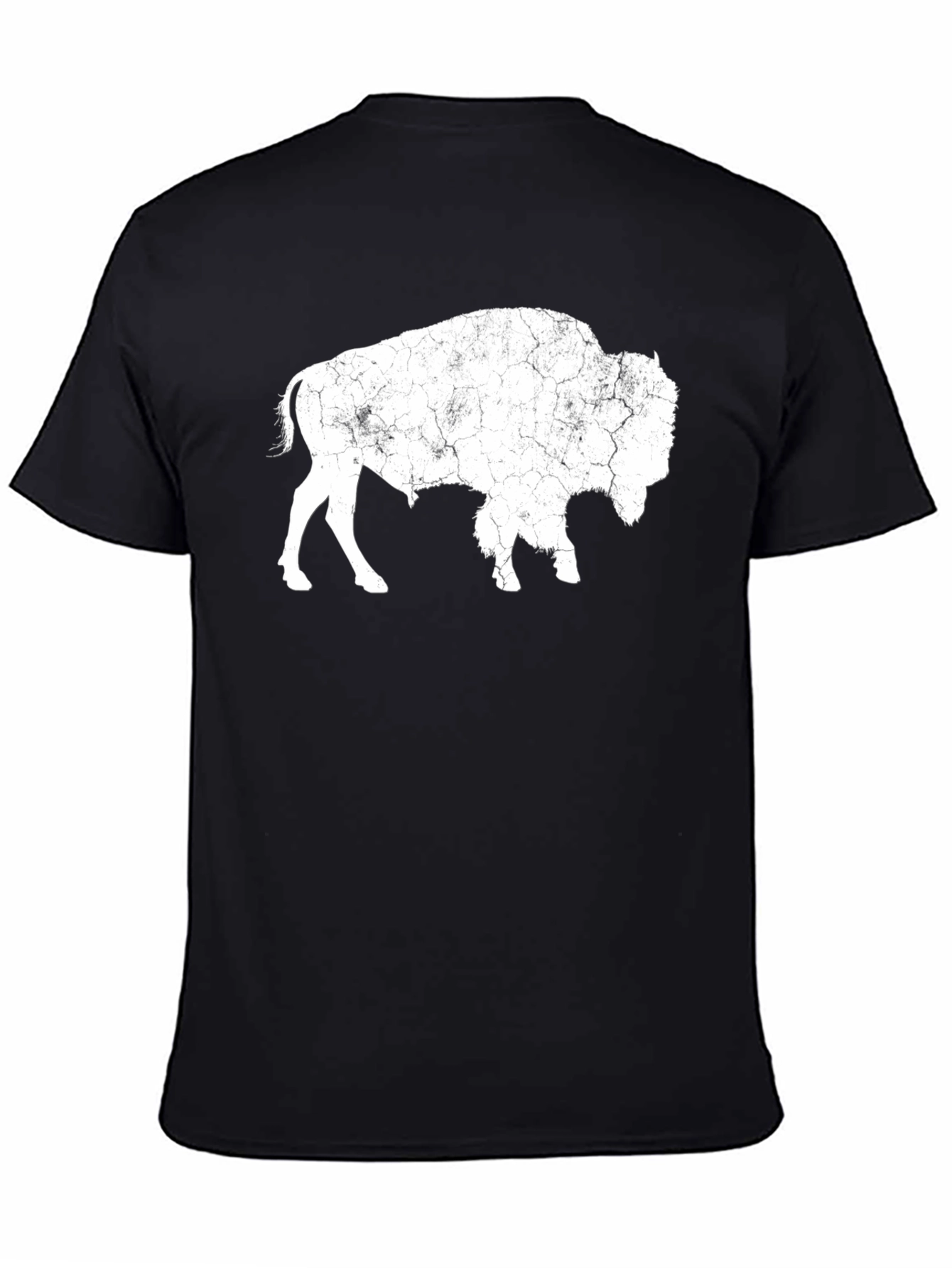 Distressed Buffalo Graphic Tee - Black Cotton T-Shirt