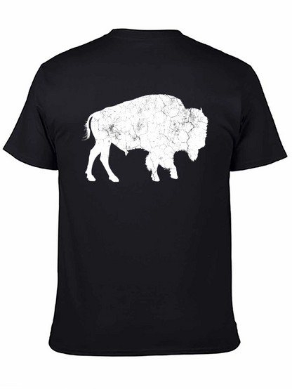 Distressed Buffalo Graphic Tee - Black Cotton T-Shirt