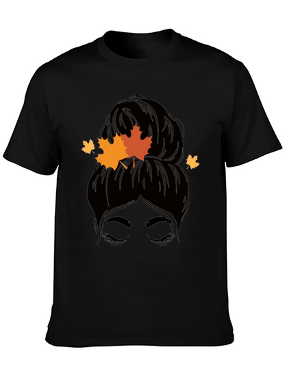 Autumn Messy Bun T-Shirt - Fall Vibes