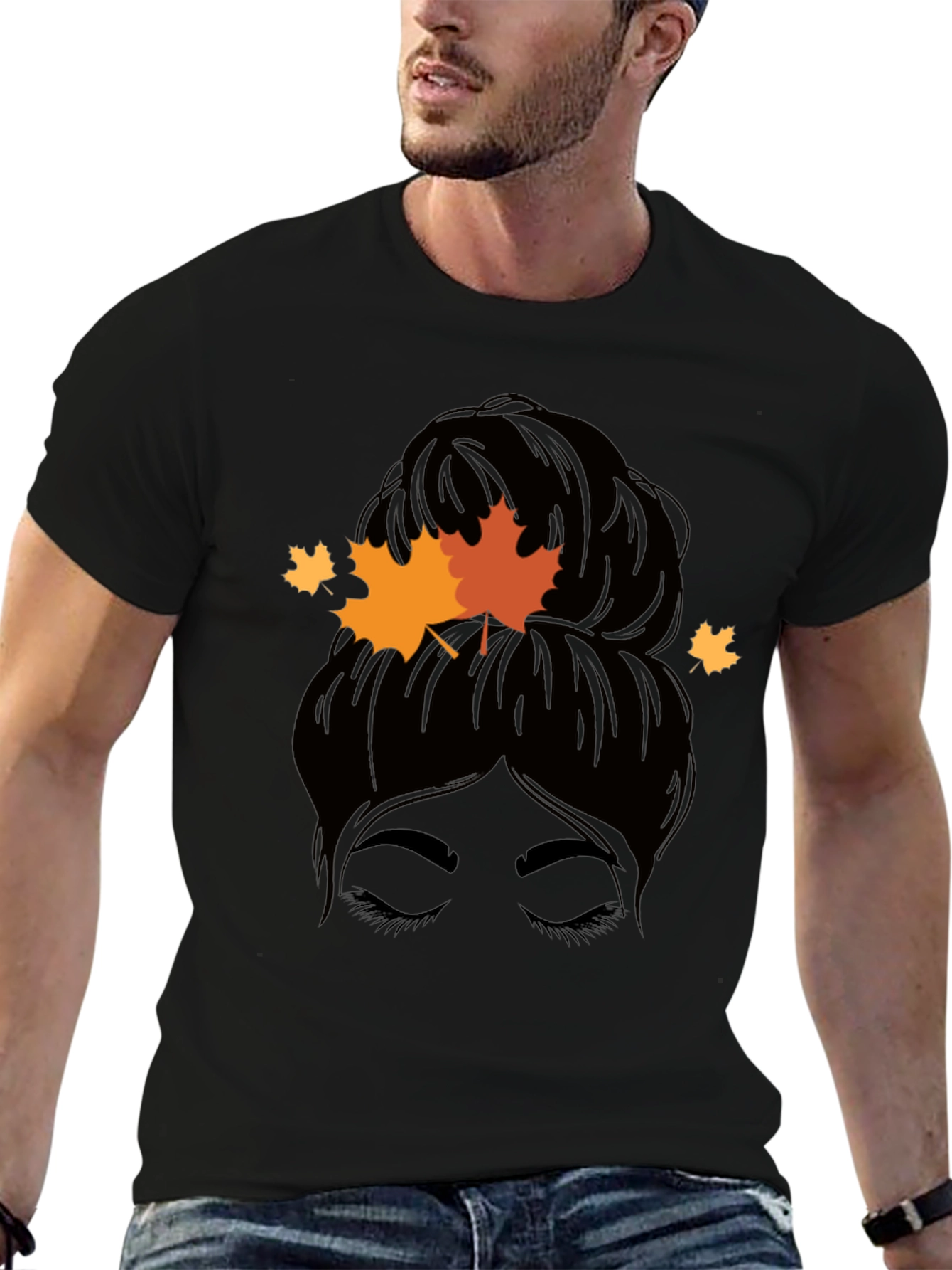 Autumn Messy Bun T-Shirt - Fall Vibes