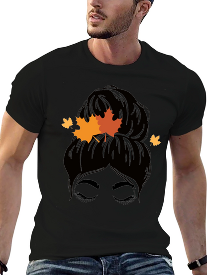Autumn Messy Bun T-Shirt - Fall Vibes