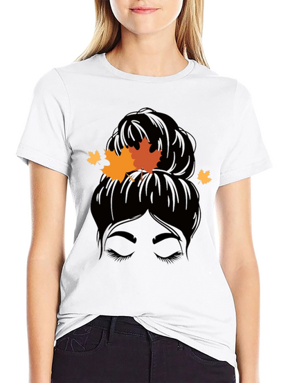 Autumn Messy Bun T-Shirt - Fall Vibes