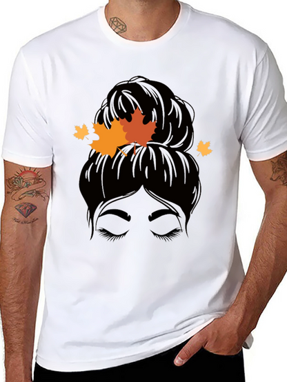 Autumn Messy Bun T-Shirt - Fall Vibes