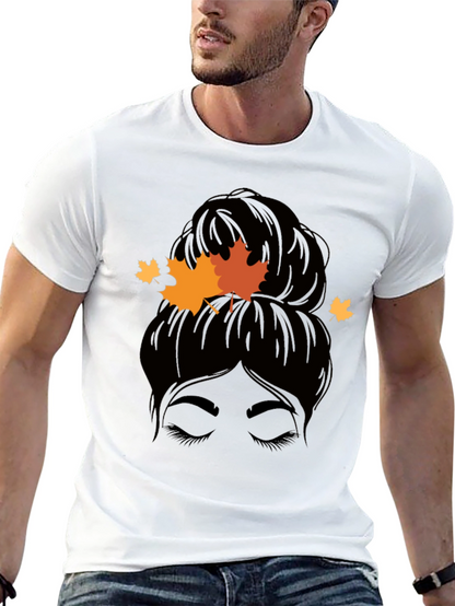 Autumn Messy Bun T-Shirt - Fall Vibes