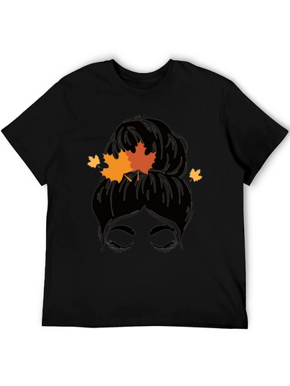 Autumn Messy Bun T-Shirt - Fall Vibes