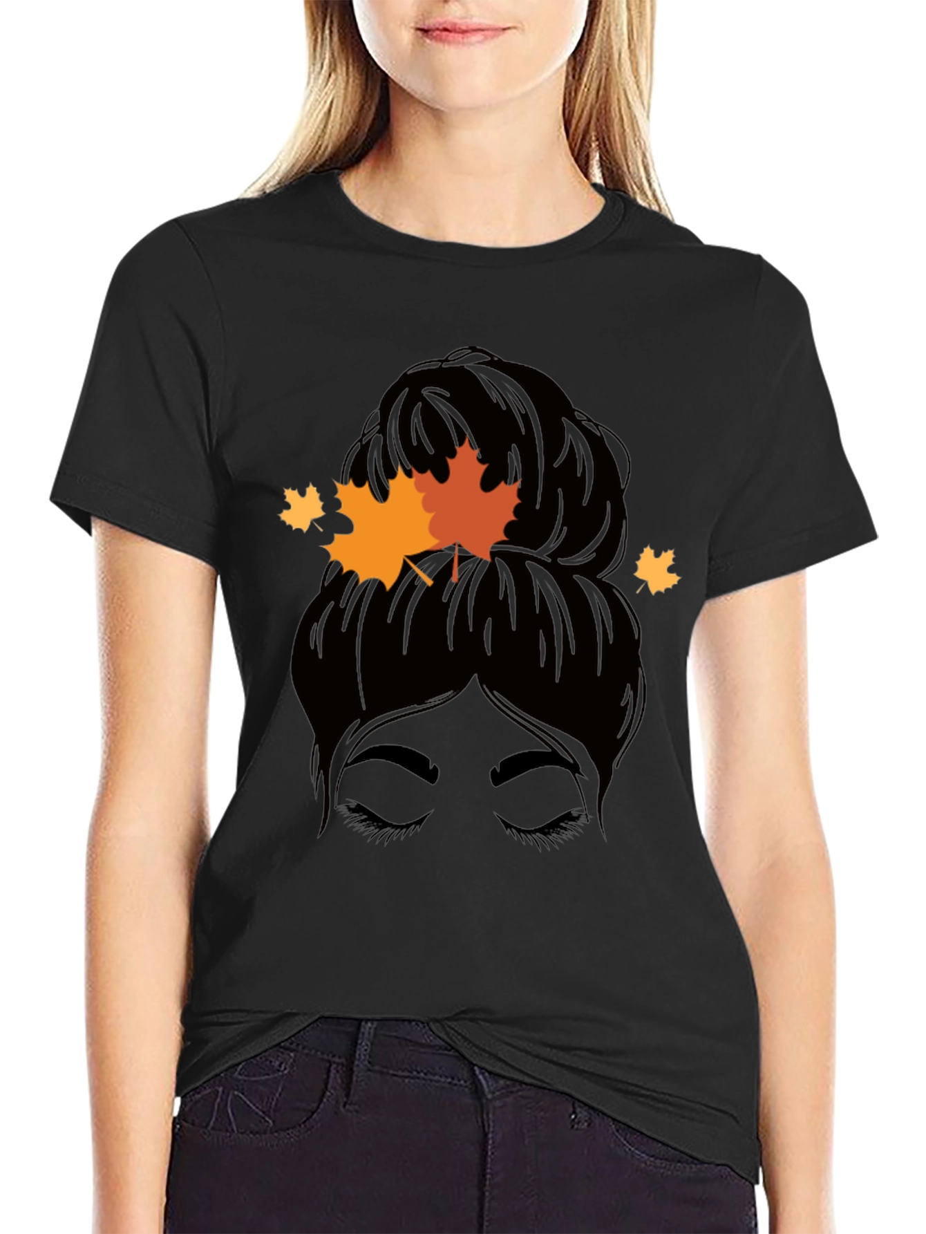 Autumn Messy Bun T-Shirt - Fall Vibes