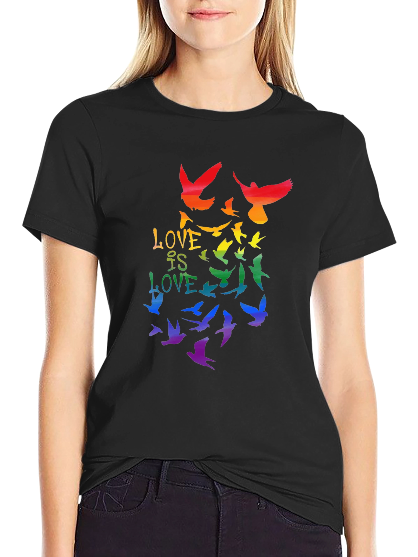 Love is Love Rainbow Birds Graphic Tee