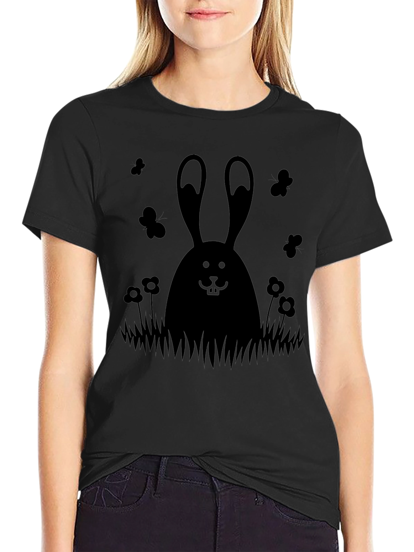 Mens Black Bunny Graphic Tee