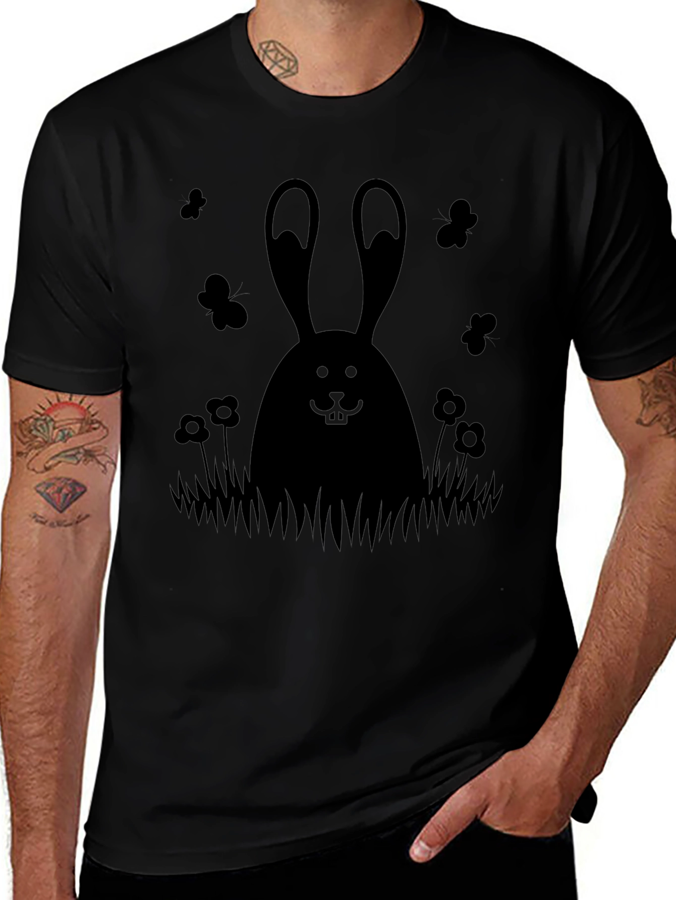 Mens Black Bunny Graphic Tee