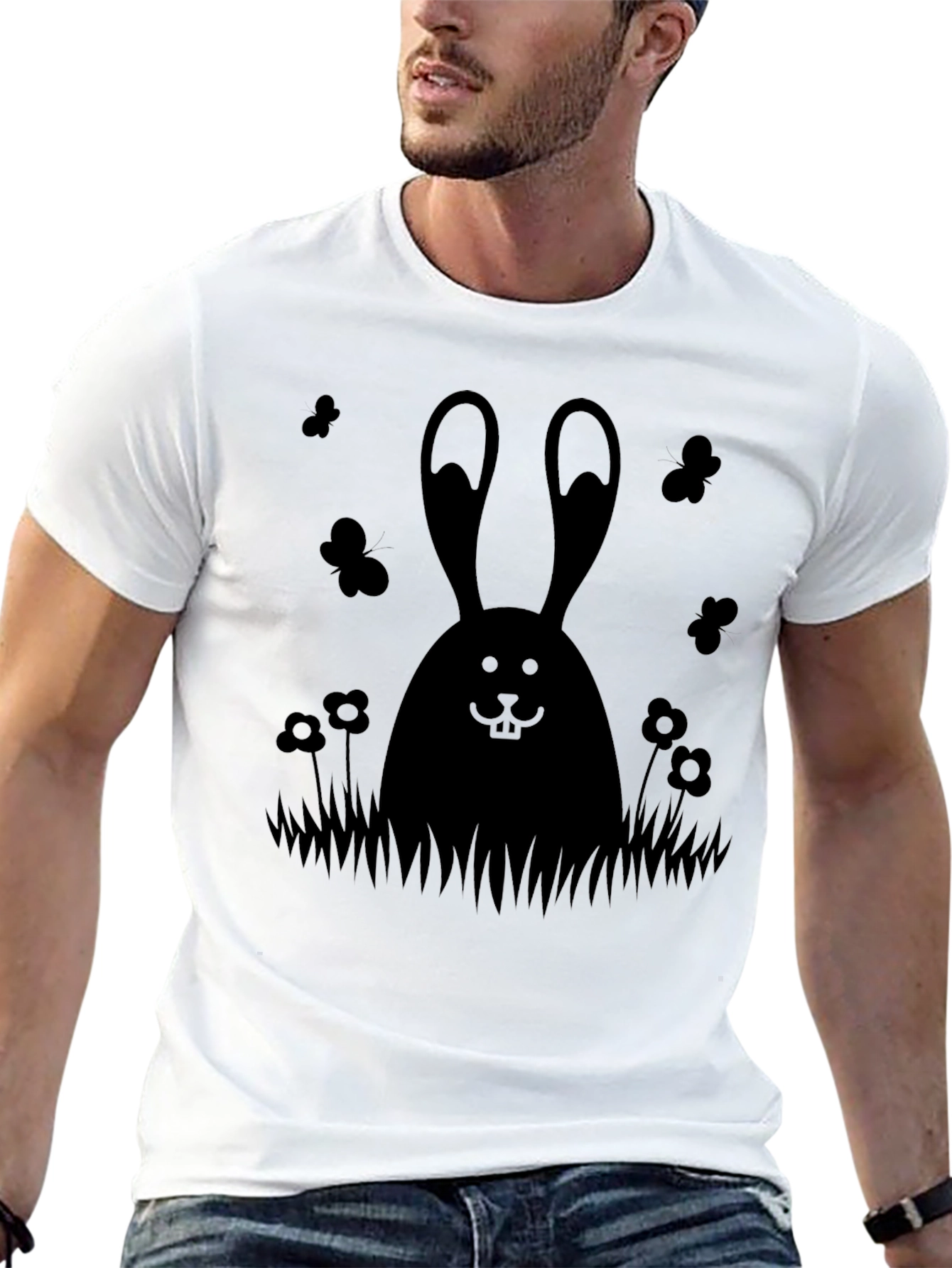 Mens Black Bunny Graphic Tee