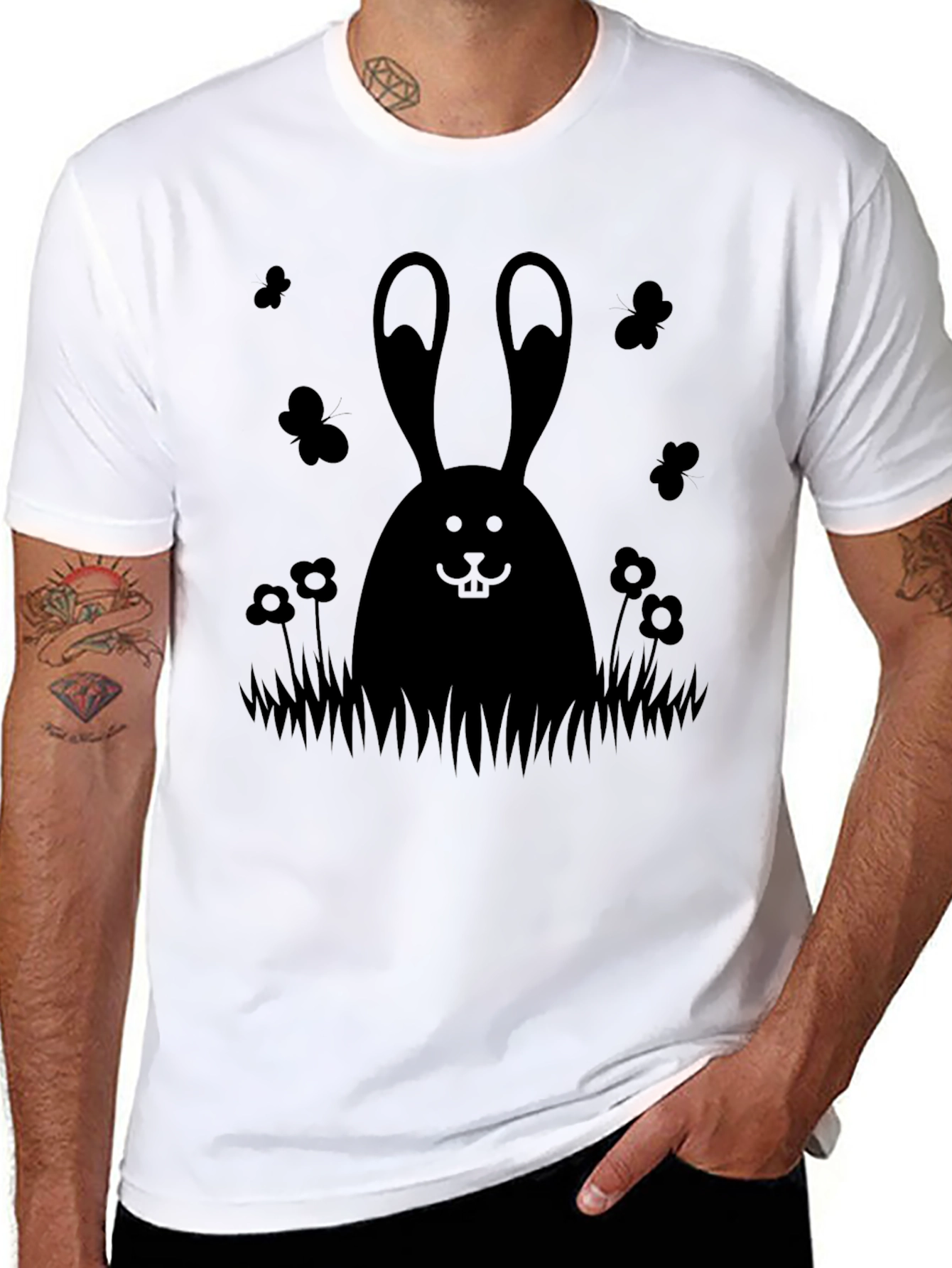 Mens Black Bunny Graphic Tee